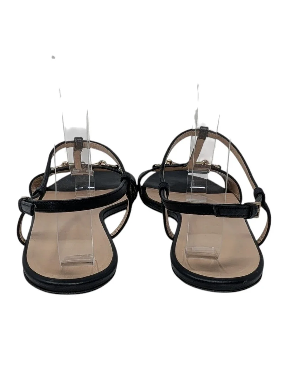 Gucci Horsebit Flat Black Leather T-Strap Sandals Size EU 40.5